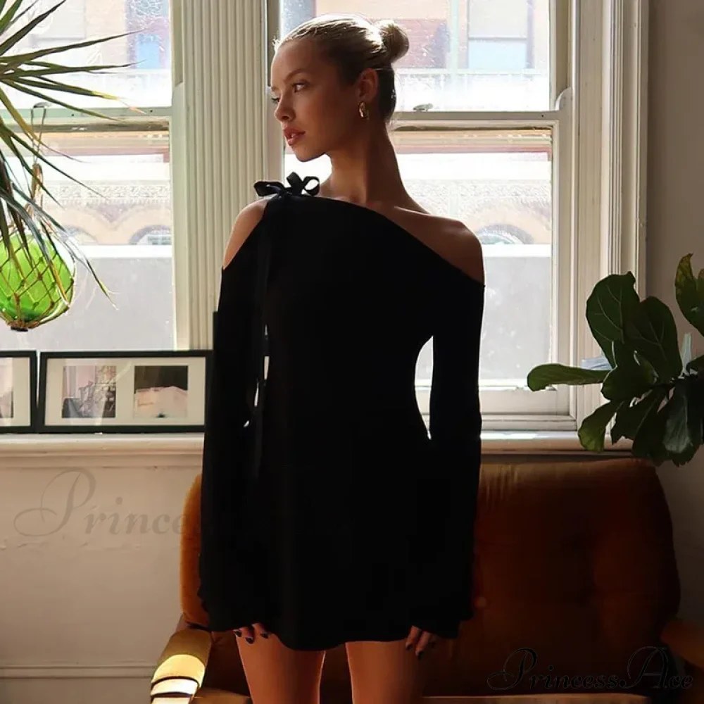 Long Shoulder Tie Up Graceful Hollow Out Mini Dress - Image 8