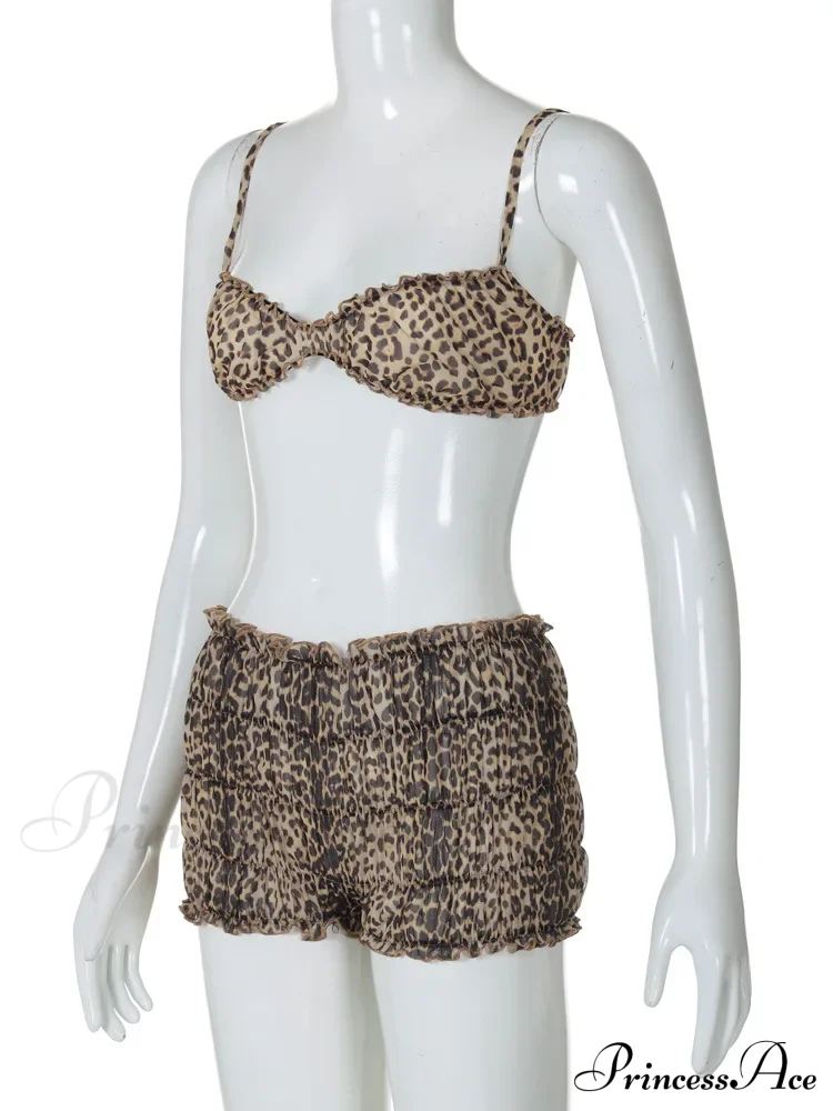 Leopard Print Ruffles Cami Graceful Bra Top and Shorts Set - Image 10