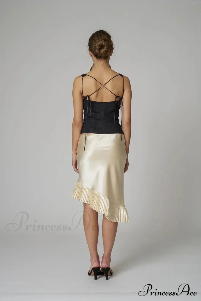 Satin Pleated Stylish Trim Midi Skirt - Image 12