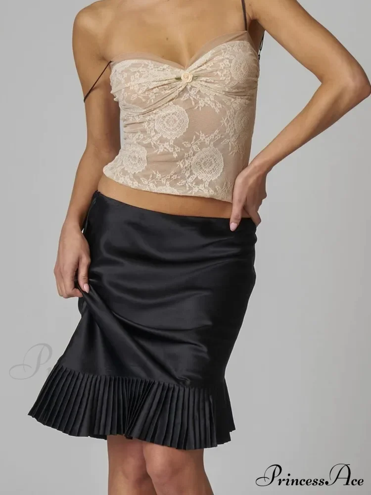 Satin Pleated Stylish Trim Midi Skirt - Image 3