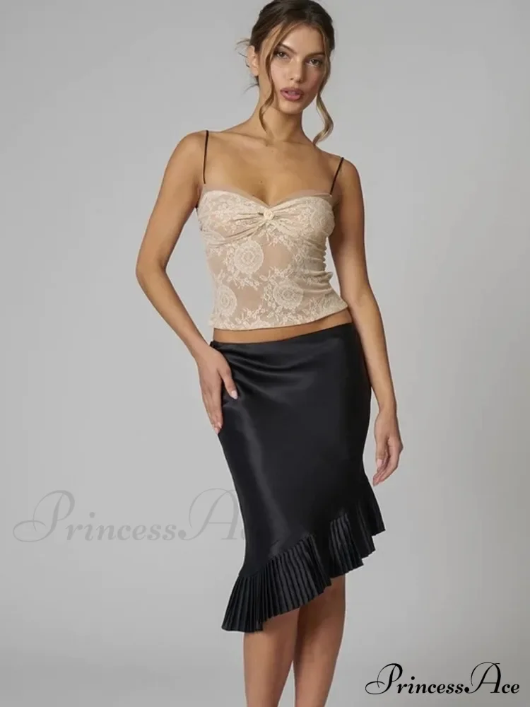 Satin Pleated Stylish Trim Midi Skirt - Image 4