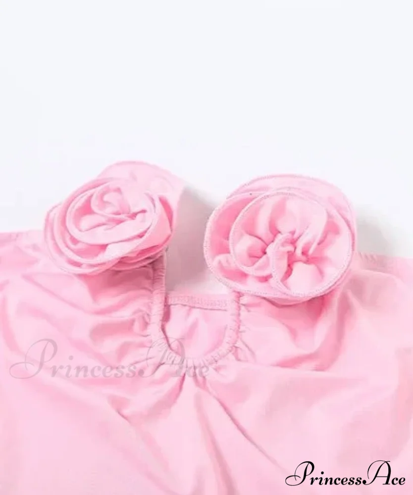 Pink 3D Floral-applique Charming Strapless Maxi Dress - Image 8