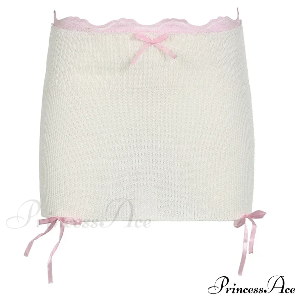 Lace Knitted Bow Fairycore Graceful Balletcore Micro Mini Skirt - Image 3