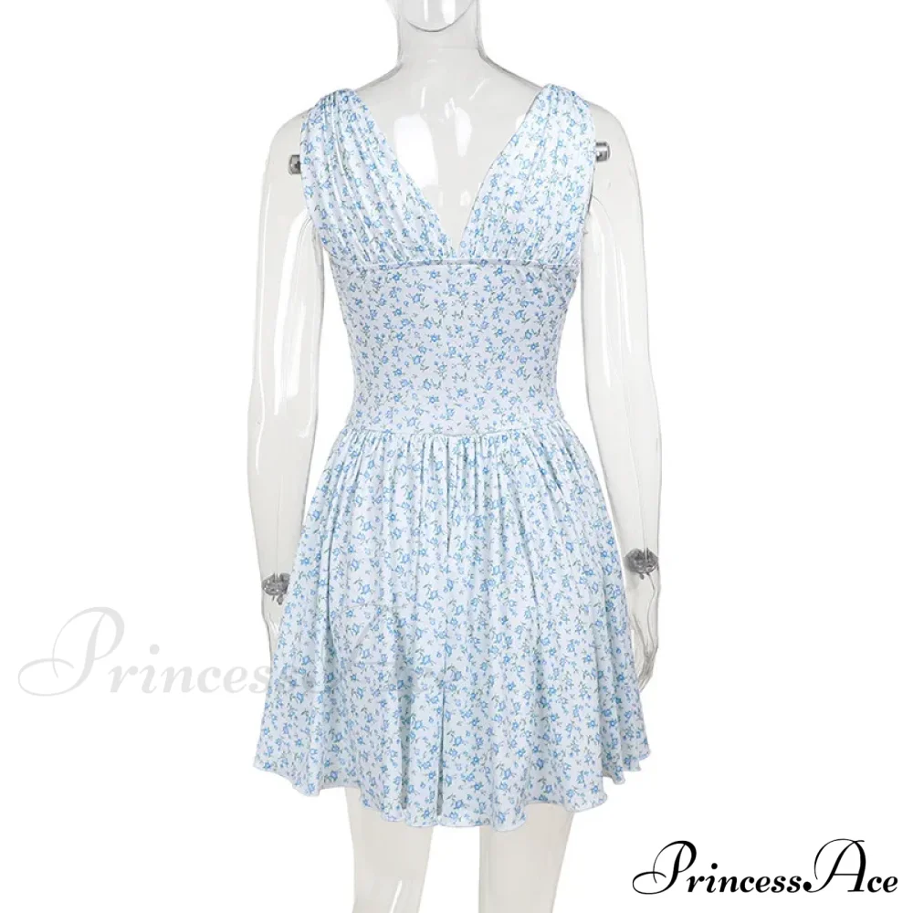 Floral V-neck Stylish Flare Mini Dress - Image 8