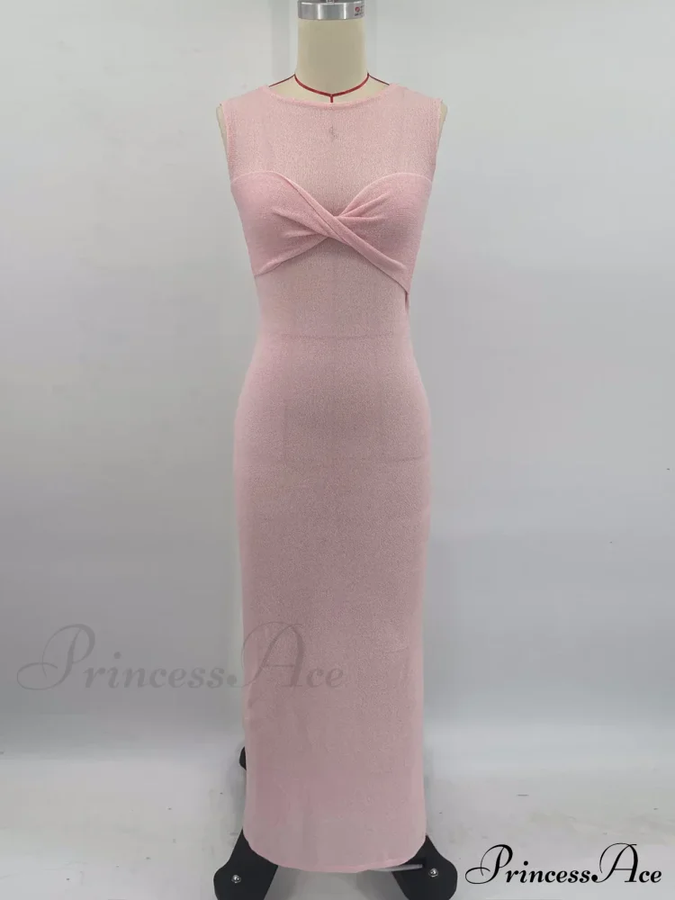 Ribbed Knit Bandeau Charming Sleeveless Midi Dress - Image 5