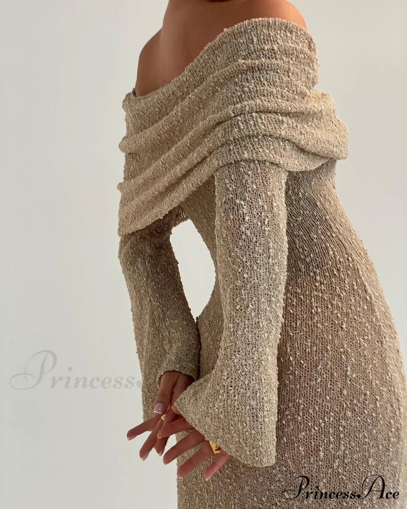 Knit Off-Shoulder Long Sleeve Maxi Dress - Image 11
