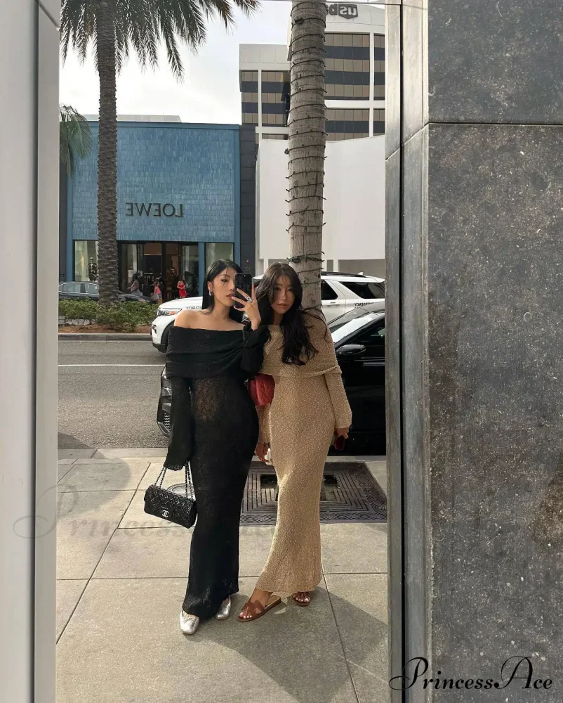 Knit Off-Shoulder Long Sleeve Maxi Dress - Image 14