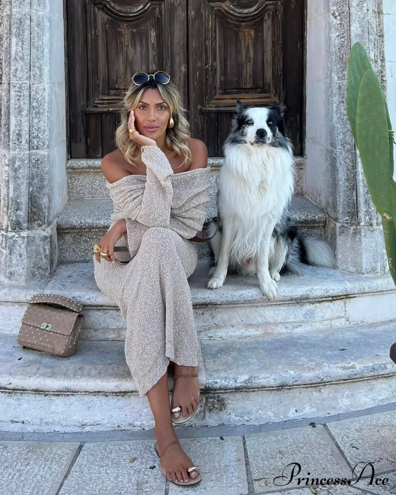 Knit Off-Shoulder Long Sleeve Maxi Dress - Image 21