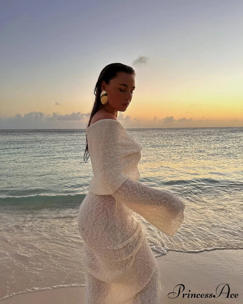 Knit Off-Shoulder Long Sleeve Maxi Dress - Image 28