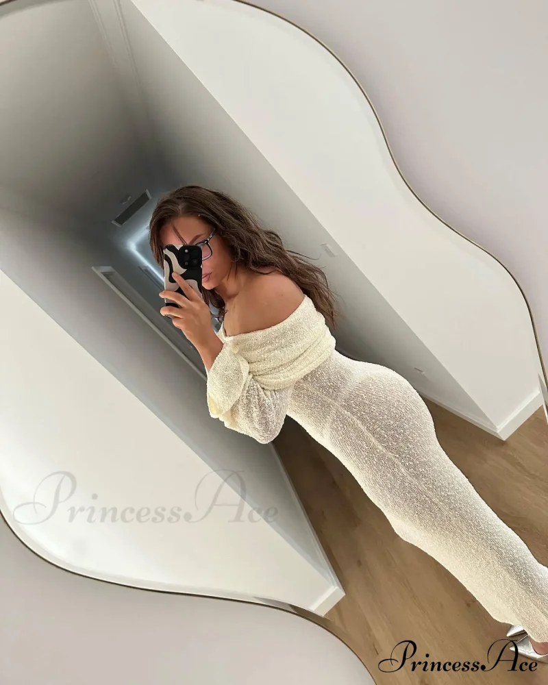 Knit Off-Shoulder Long Sleeve Maxi Dress - Image 29