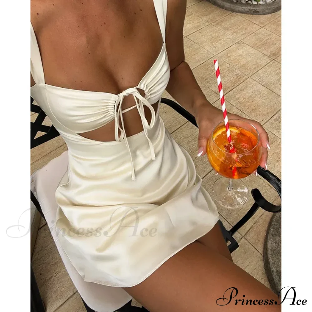 Satin Ruched Tie Strap Mini Dress - Image 4