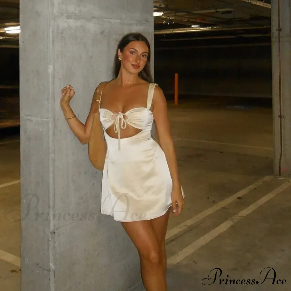 Satin Ruched Tie Strap Mini Dress - Image 5