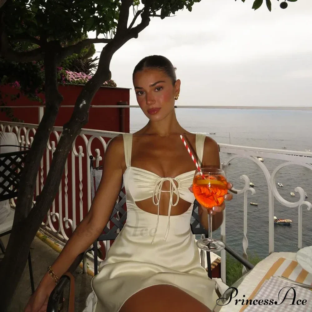 Satin Ruched Tie Strap Mini Dress - Image 8