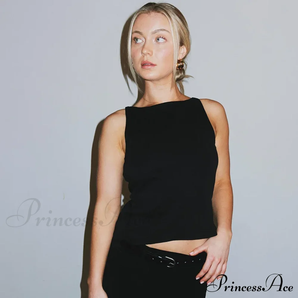 Black Hollow Out Charming Bow Tank Top - Image 2