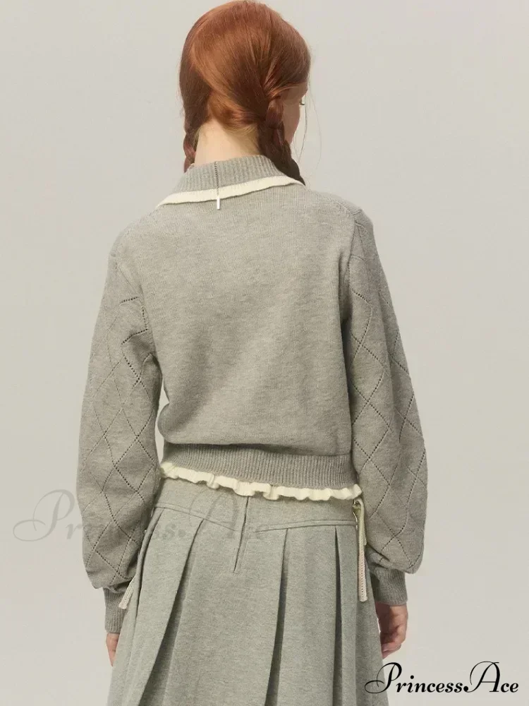 Argyle Collar Stylish Buttoned Knitted Cardigan - Image 5
