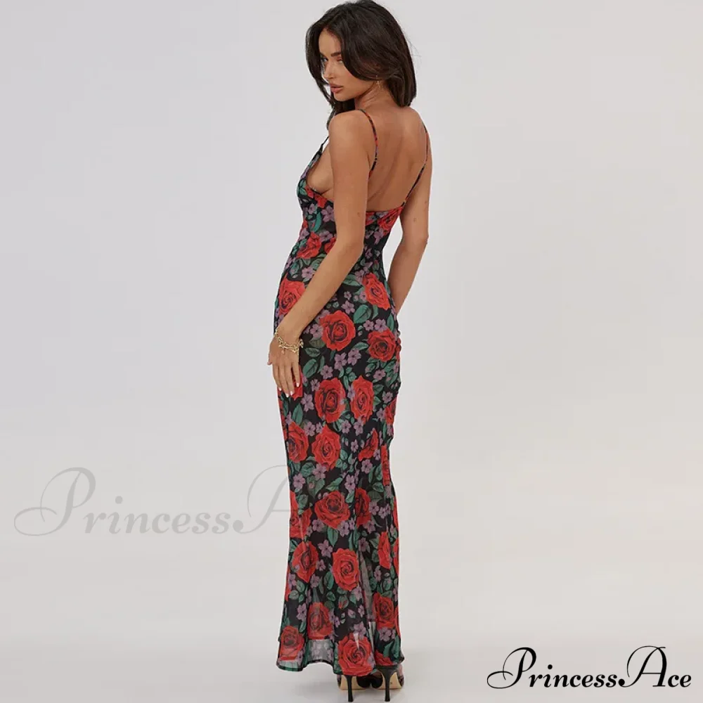 Flower Print Mesh Charming Slip Maxi Dress - Image 5