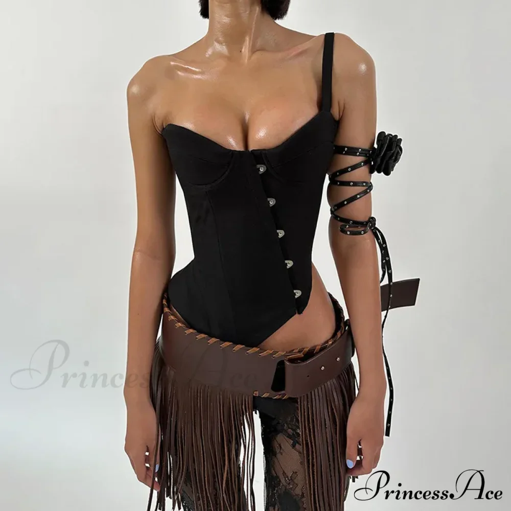 Black Asymetric Stylish Corset Top