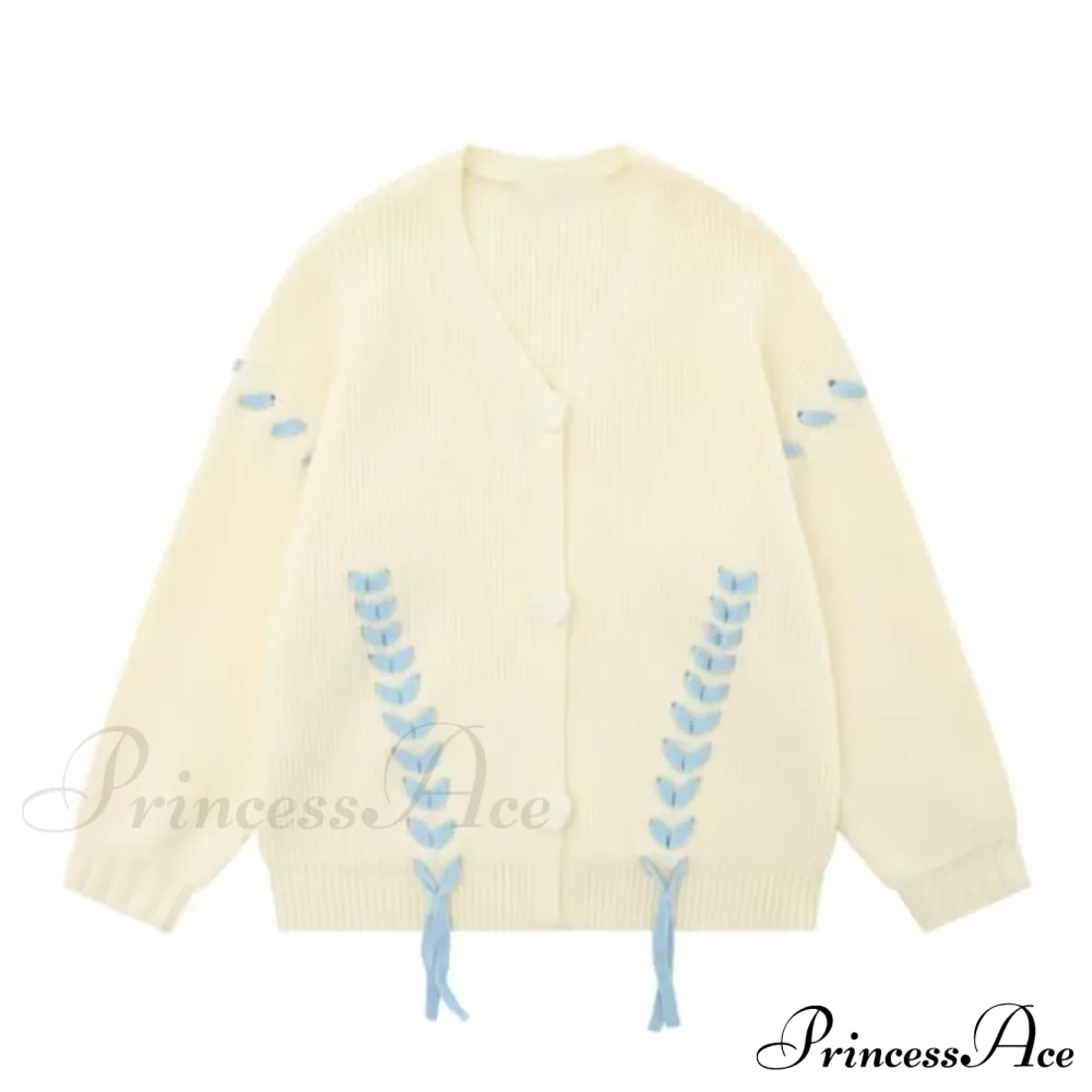 Heart Buttons Ribbion Charming Lace Up Cardigan - Image 5
