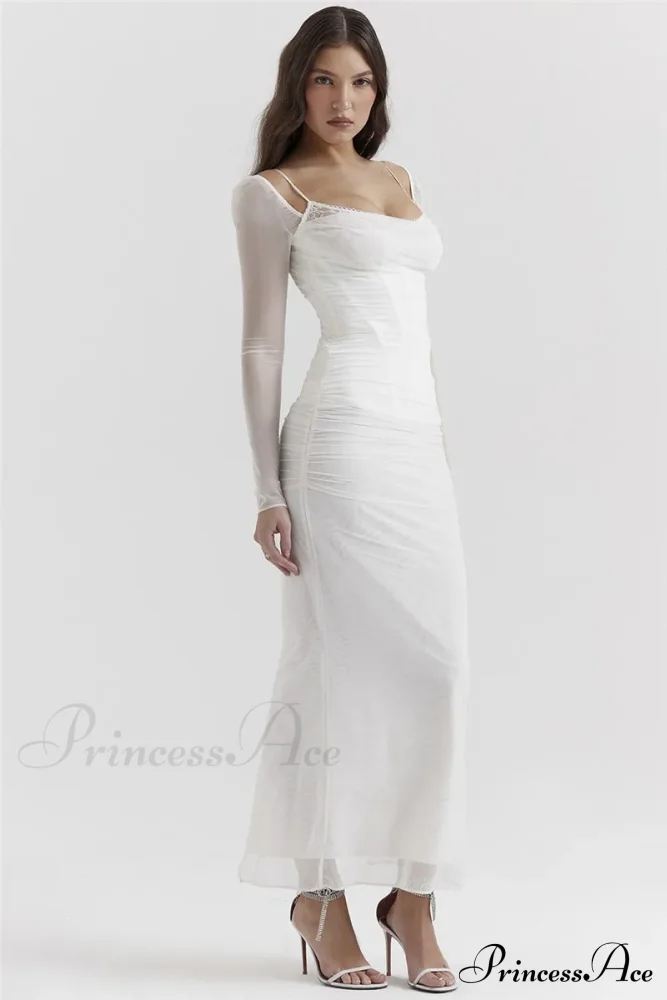 Sheer Long Sleeve Charming Bodycon Maxi Dress - Image 11