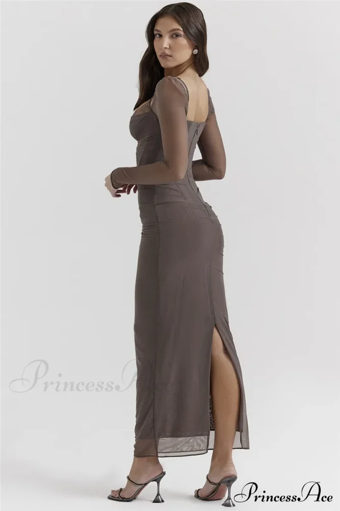 Sheer Long Sleeve Charming Bodycon Maxi Dress - Image 19