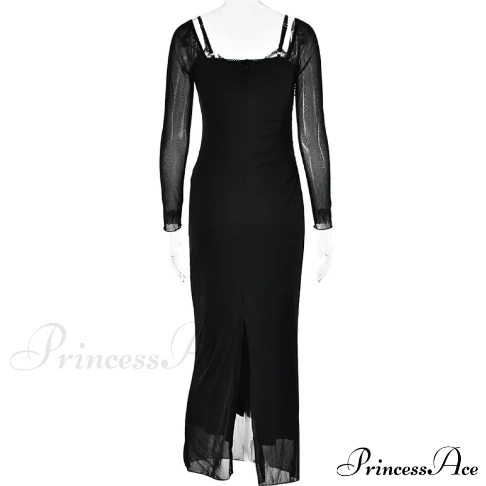 Sheer Long Sleeve Charming Bodycon Maxi Dress - Image 7