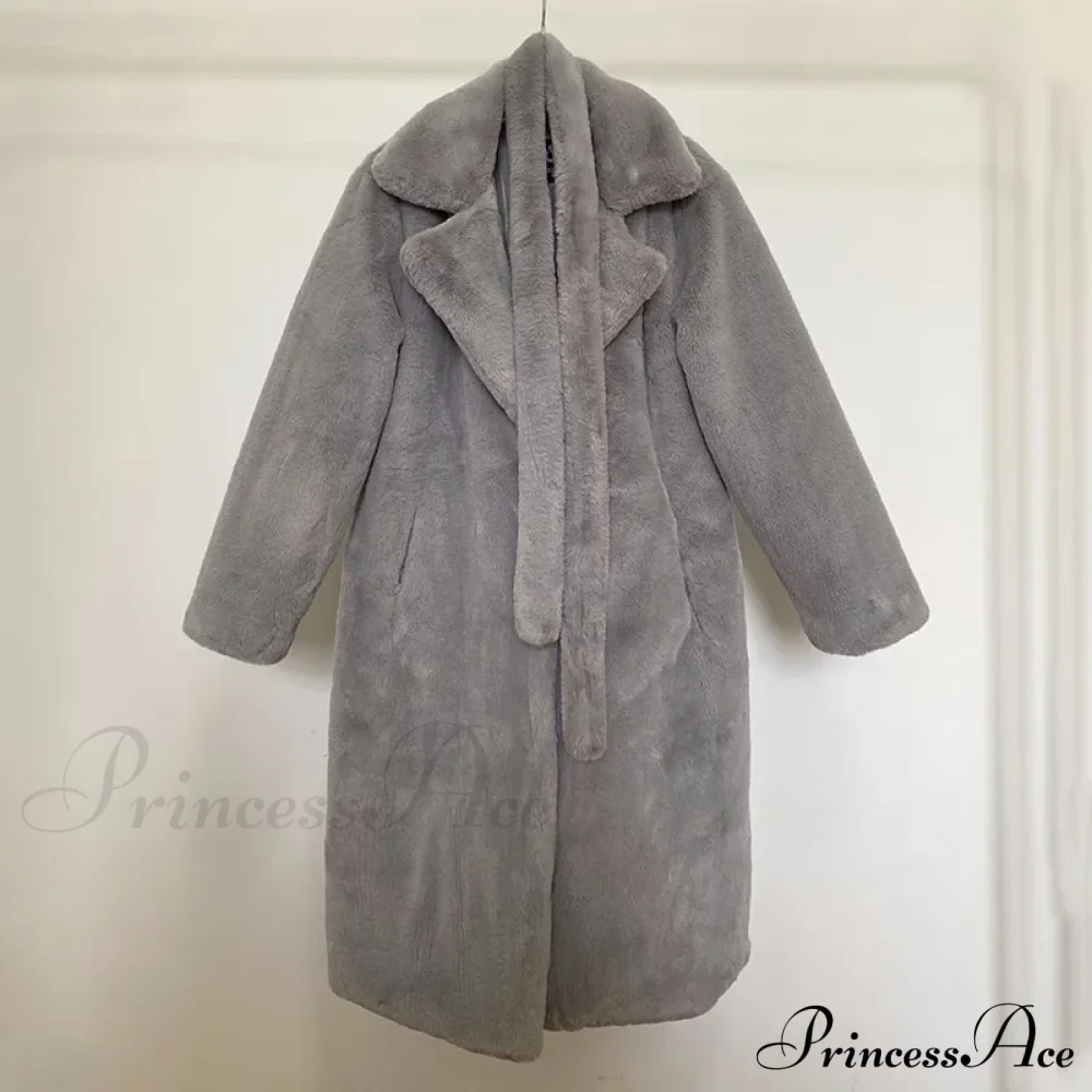 Faux Fur Stylish Long Belted Coat - Image 10