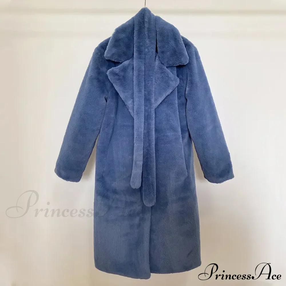 Faux Fur Stylish Long Belted Coat - Image 14
