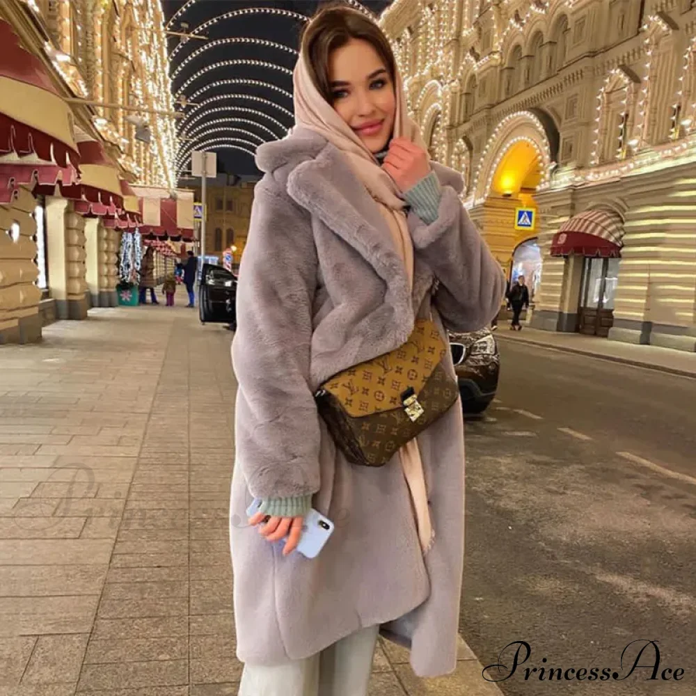 Faux Fur Stylish Long Belted Coat - Image 20