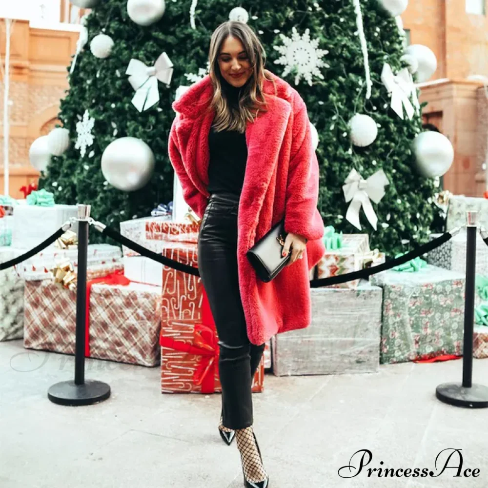 Faux Fur Stylish Long Belted Coat - Image 22