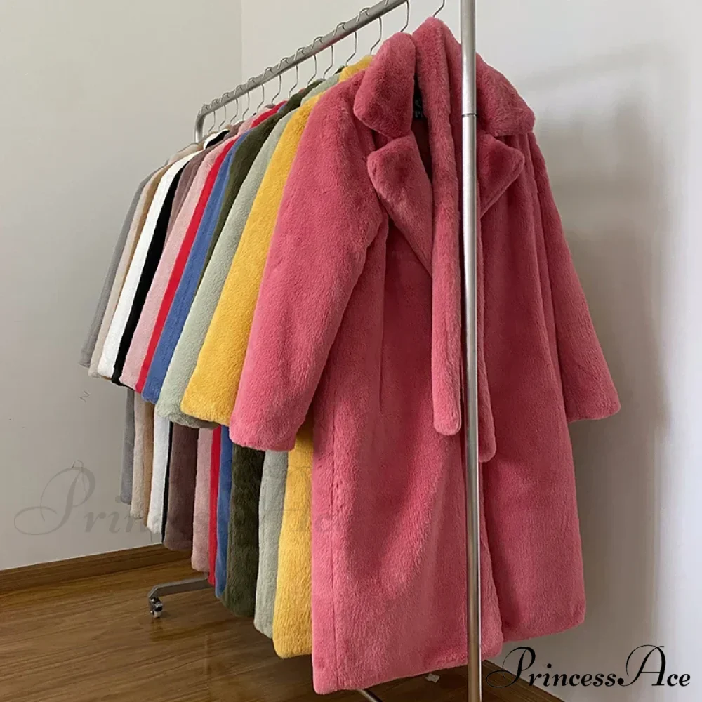 Faux Fur Stylish Long Belted Coat - Image 34