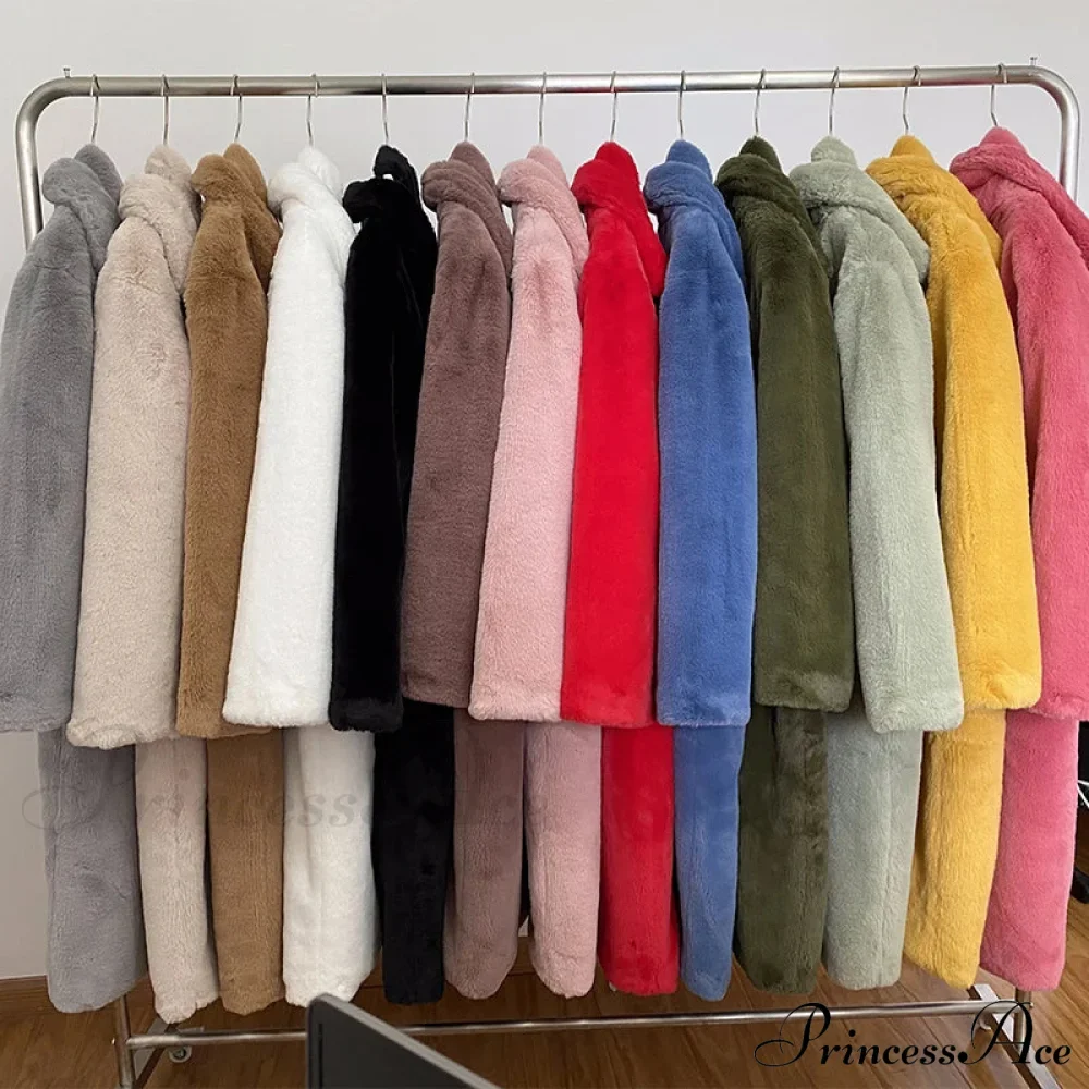 Faux Fur Stylish Long Belted Coat - Image 35