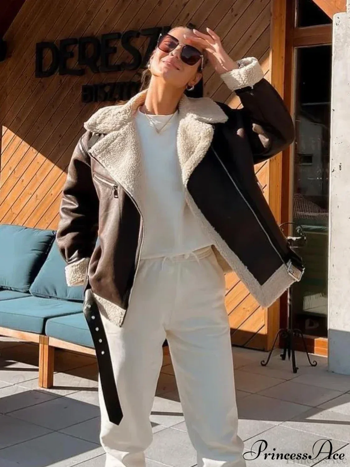 Faux Fur Stylish Double-sided Zipper Jacket - Image 3