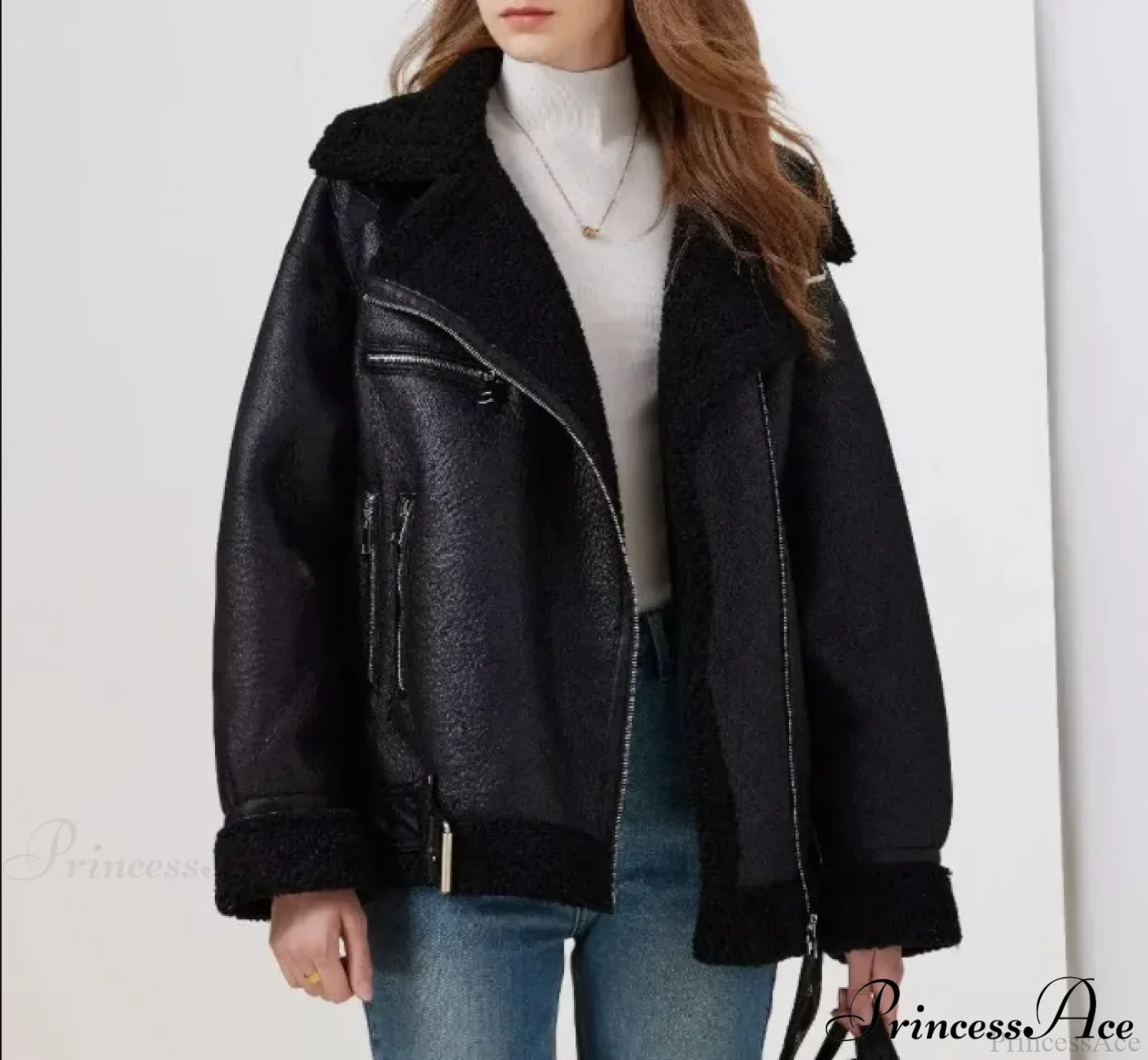 Faux Fur Stylish Double-sided Zipper Jacket - Image 6