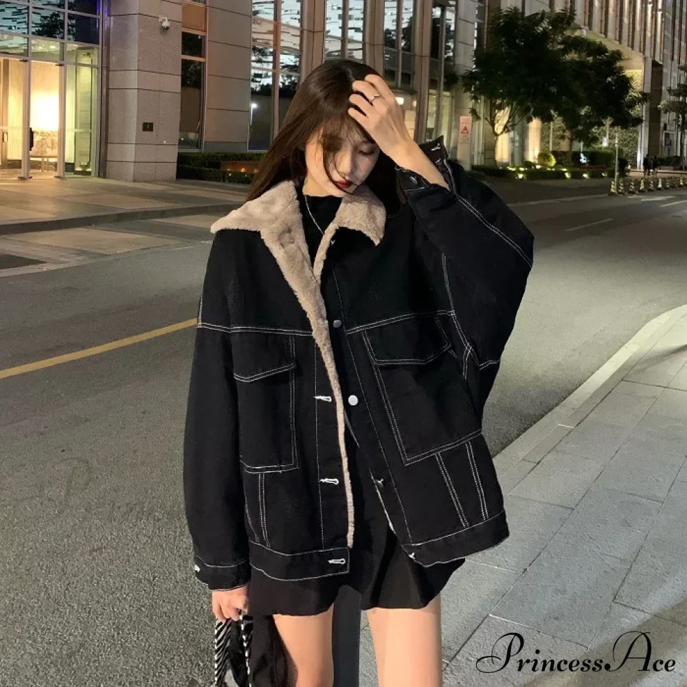 Dark Denim Stylish Fur Lining Jacket - Image 2