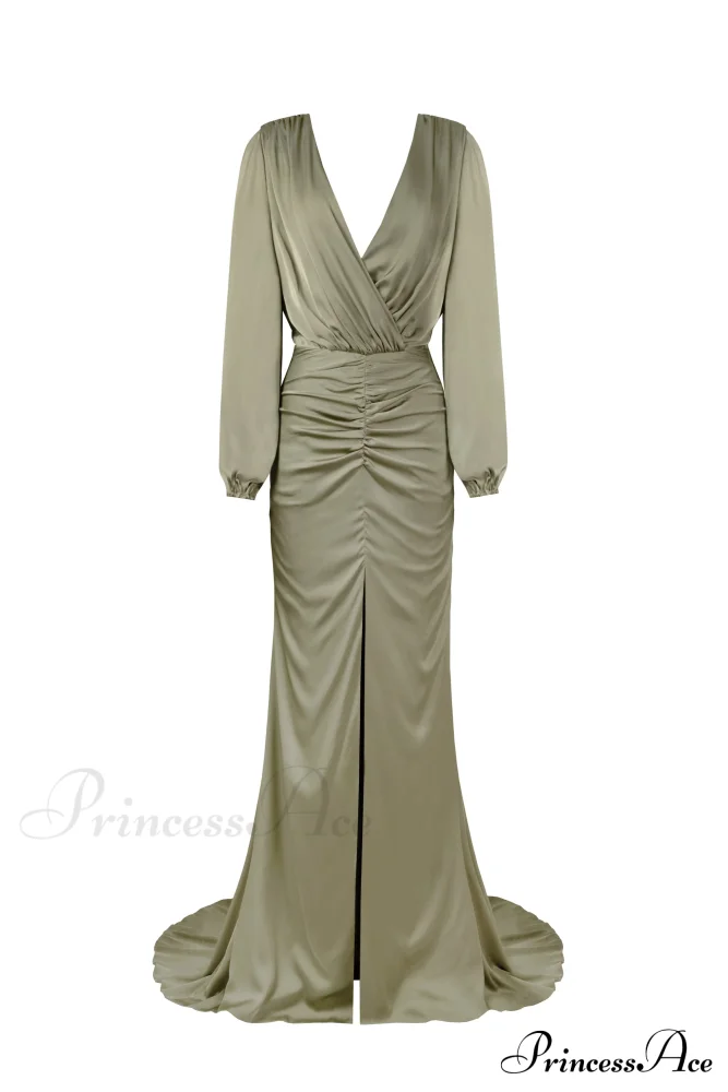 Fancy Olive Silk Charming Maxi Evening Dress