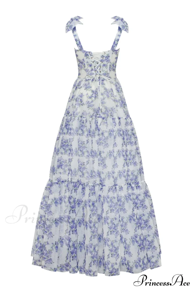 Blue Hydrangea Tender Charming Tie-Strap Maxi Dress - Image 3