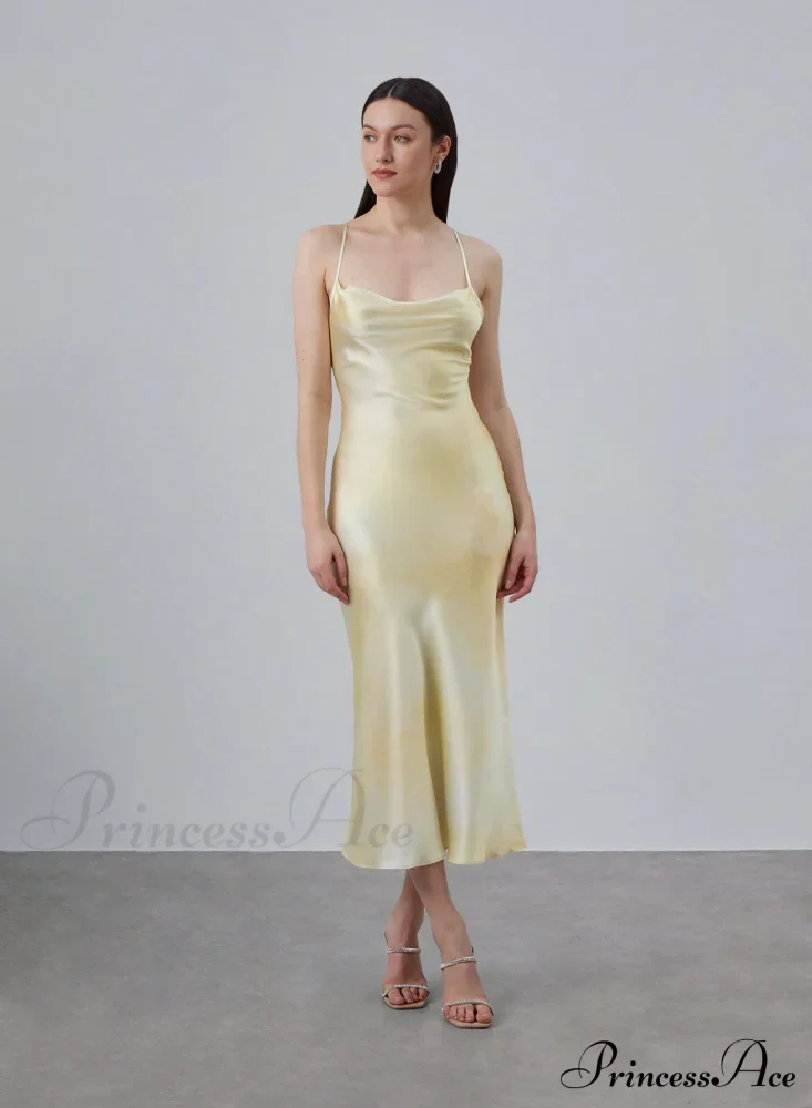 90s Forever Cowl Neck Graceful Maxi Silk Slip Dress