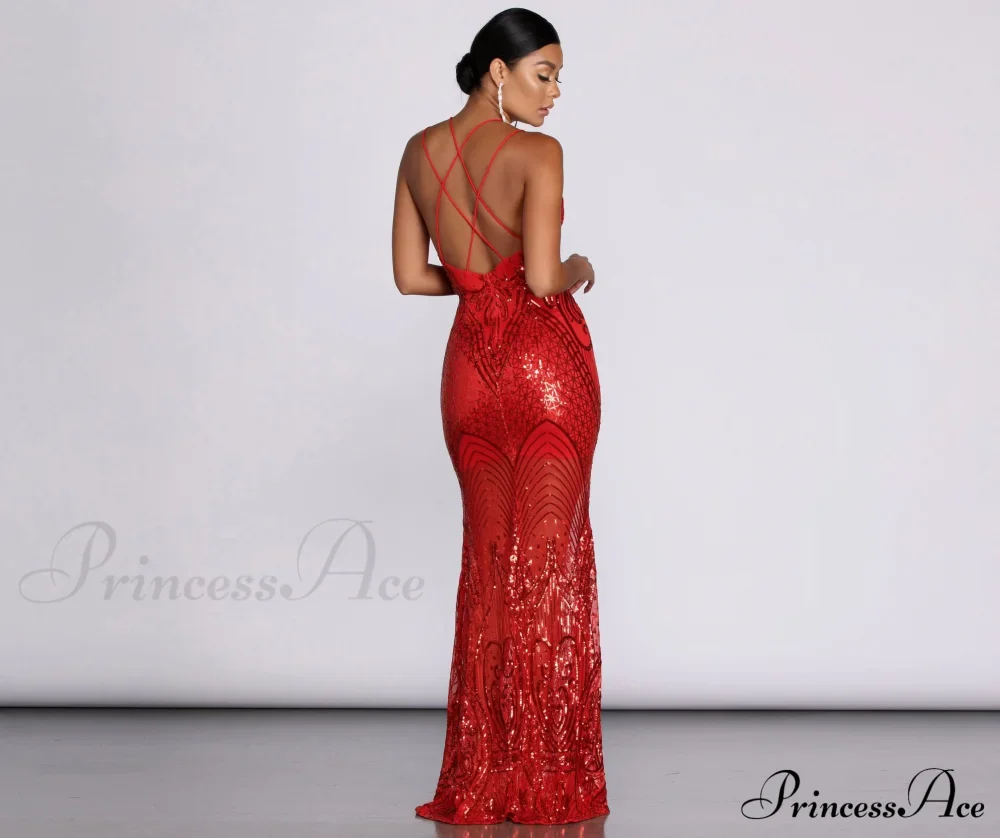 Salma Formal Sequin Charming Scroll Print Dress - Image 3