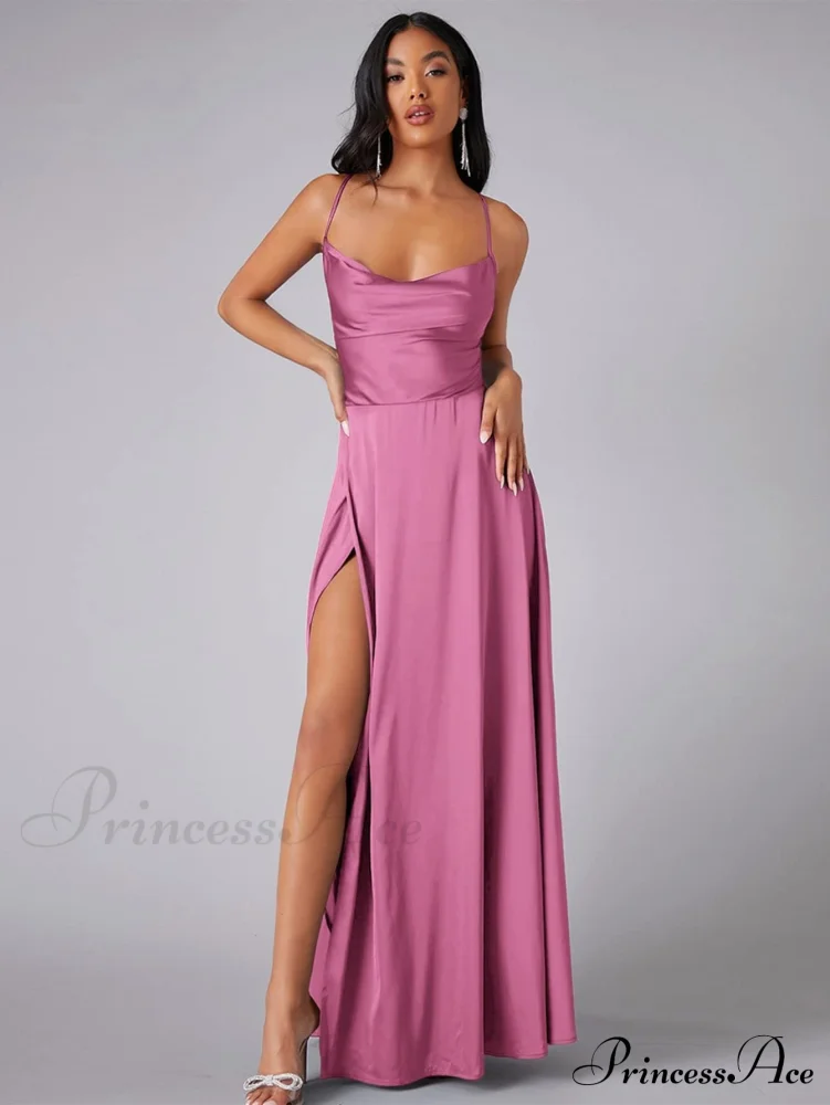 Lola High Stylish Slit Satin Dress - Image 4