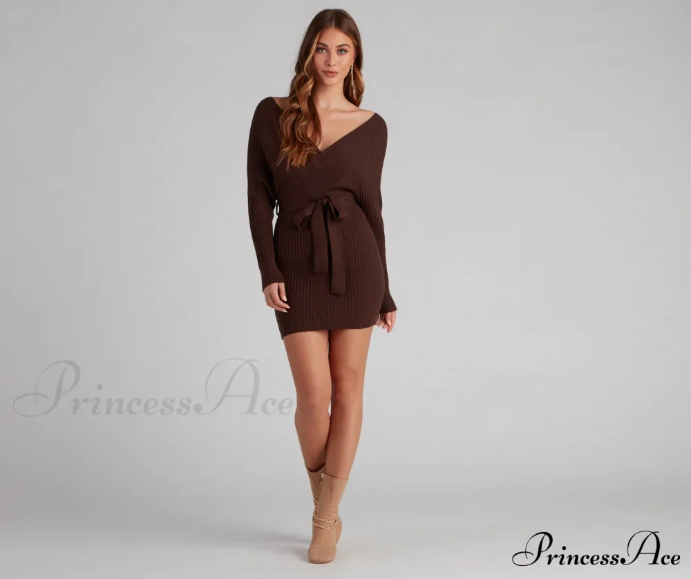 Ribbed Knit Tie-Front Charming Mini Sweater Dress - Image 12