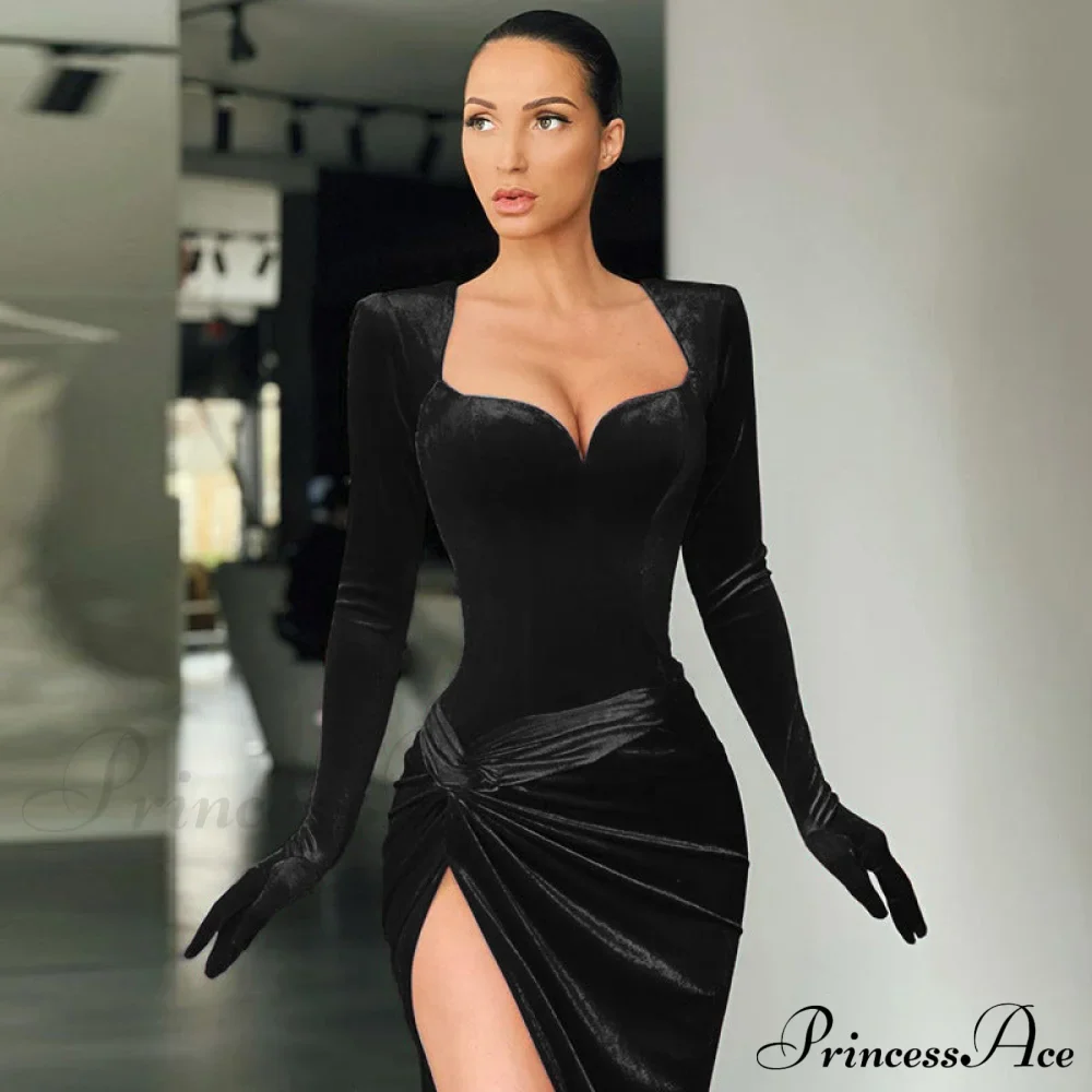 Aleah High Stylish Slit Velvet Dress - Image 5