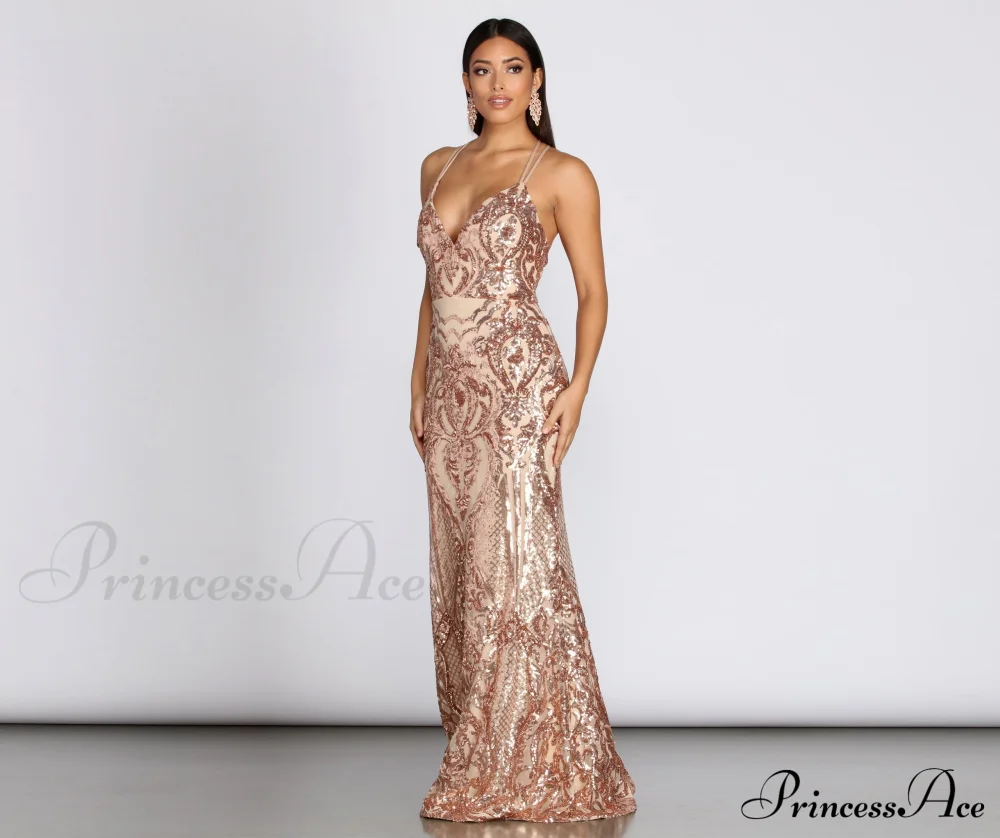 Julieanne Formal Stylish Sequin Scroll Dress - Image 3