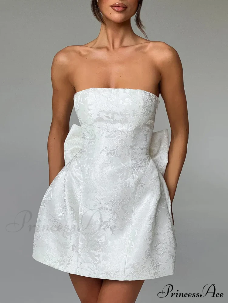 And Sexy Jacquard Tube Graceful Top Bow Mini Dress