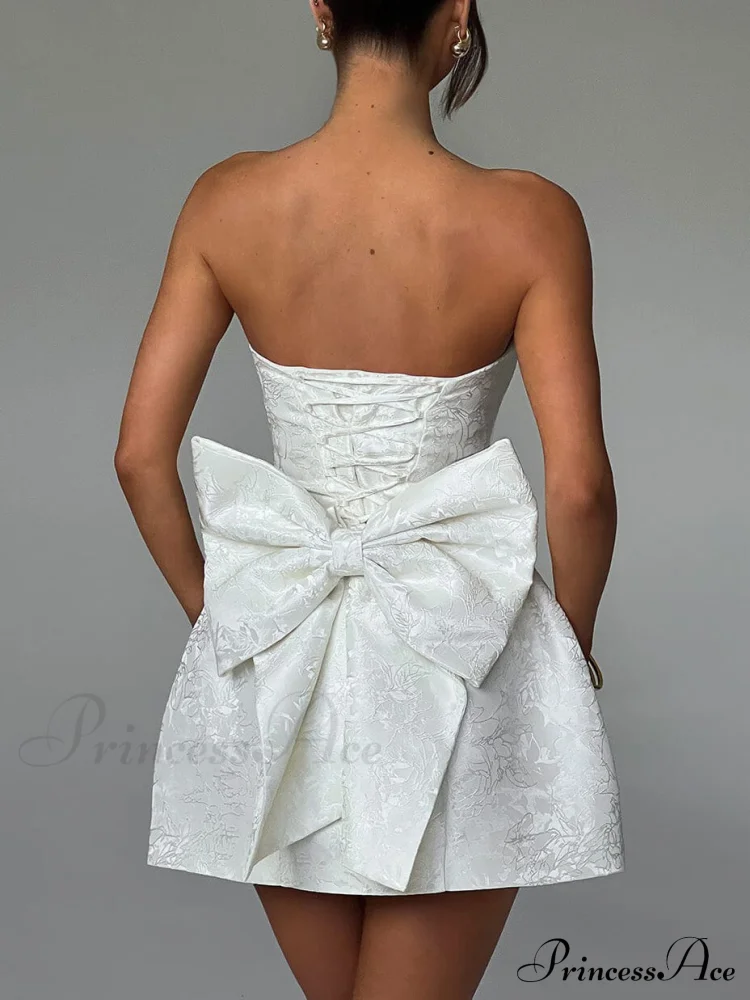 And Sexy Jacquard Tube Graceful Top Bow Mini Dress - Image 3