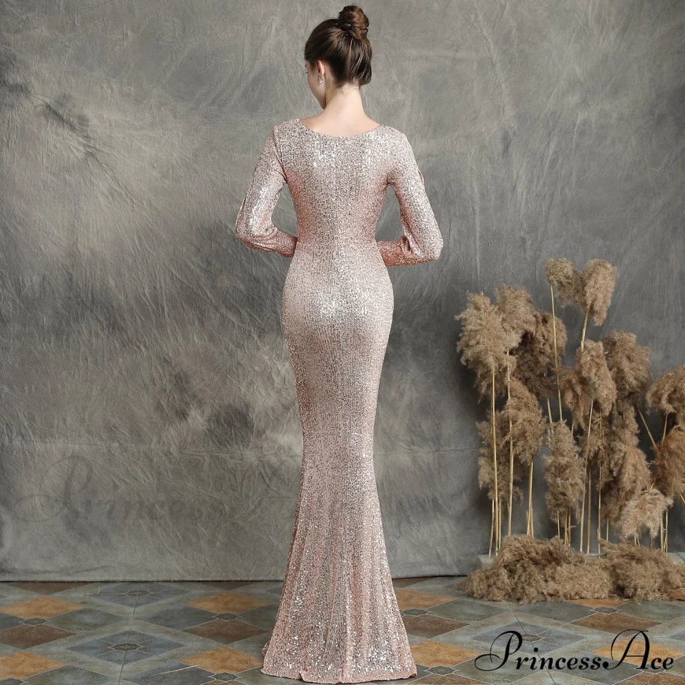 Ella long-sleeve sequined Charming formal fishtail dress - Image 14