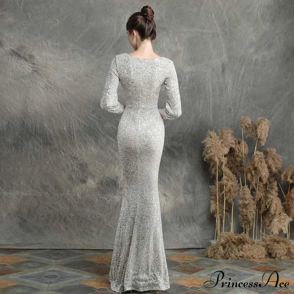 Ella long-sleeve sequined Charming formal fishtail dress - Image 25