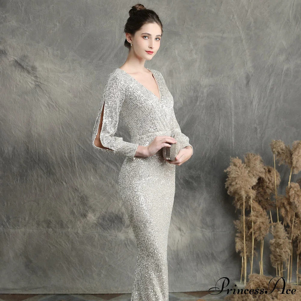 Ella long-sleeve sequined Charming formal fishtail dress - Image 26
