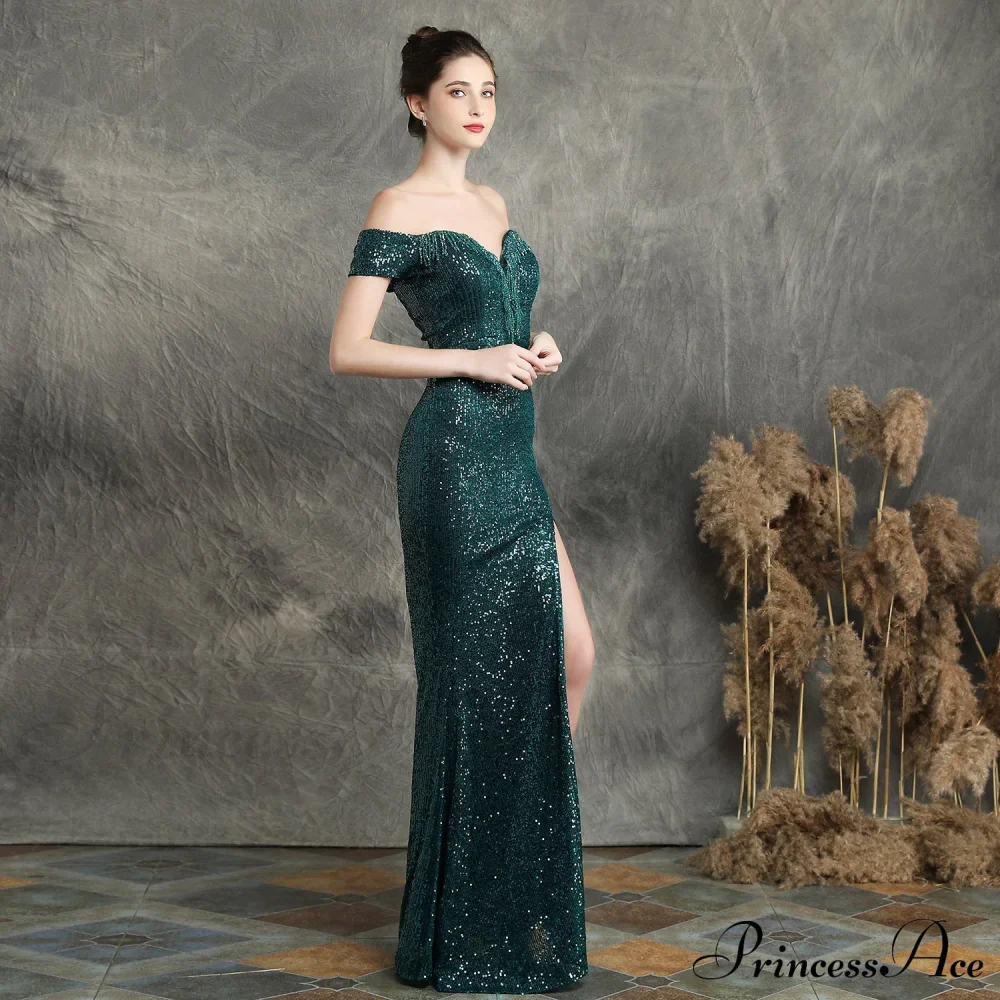 Marzia Formal Stylish Sequined Slit Dress - Image 9