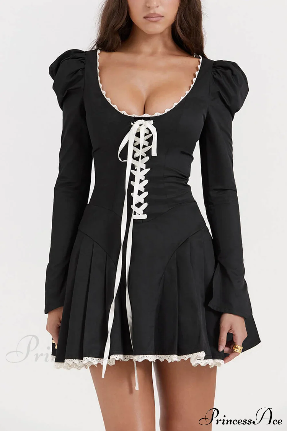 Black&Cream Pleated Stylish Mini Dress - Image 5