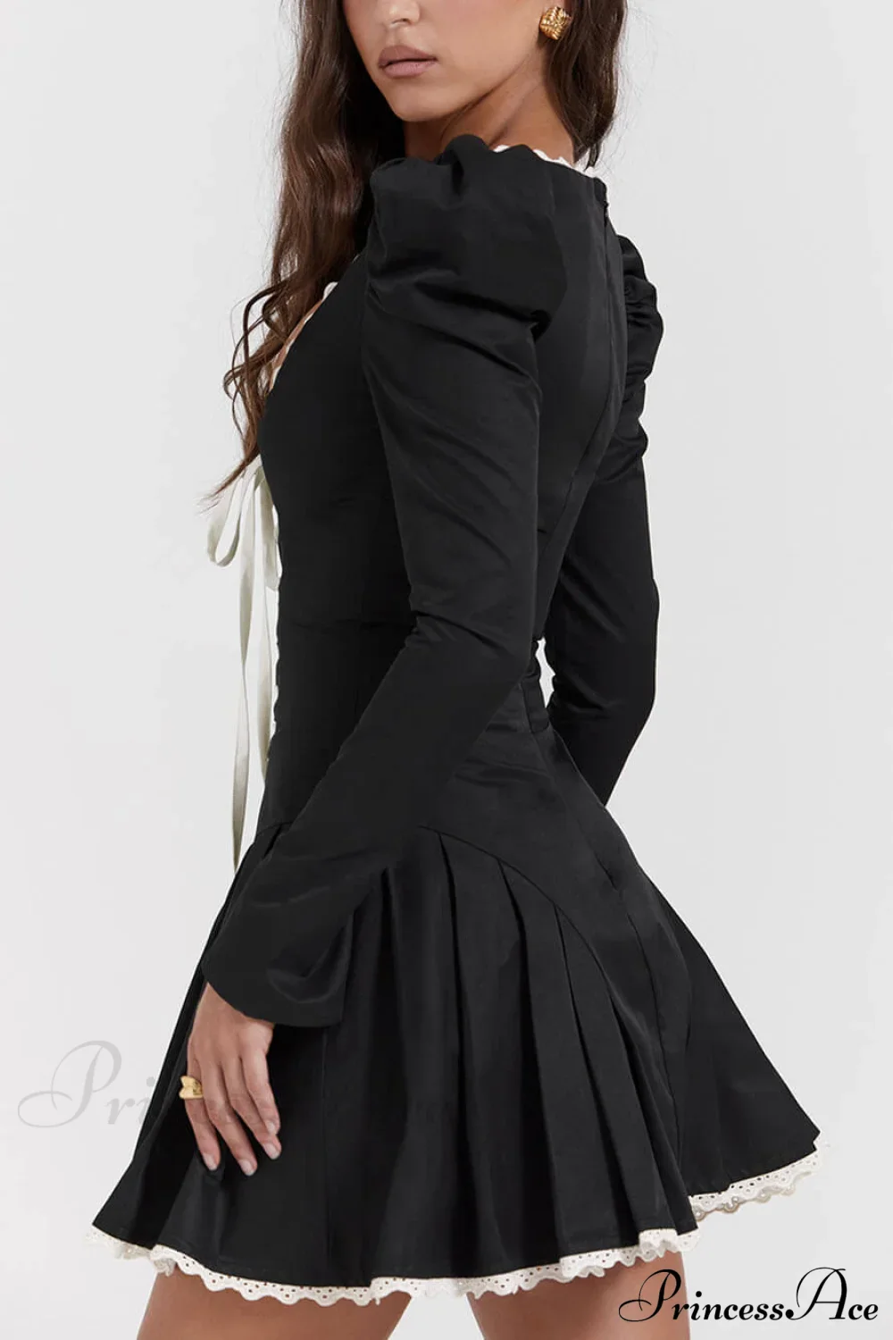 Black&Cream Pleated Stylish Mini Dress - Image 7